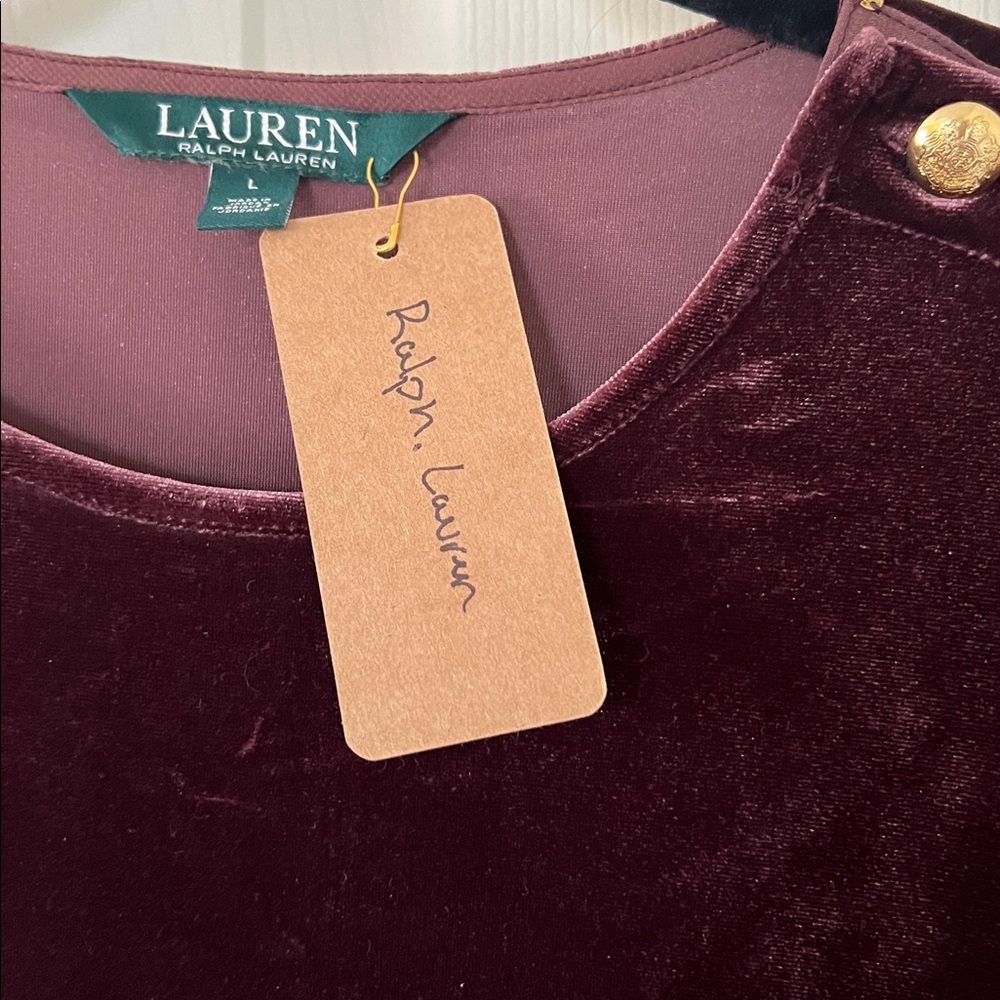 Ralph Lauren plum Velvet 3/4 sleeve Top Large - Picture 4 of 6